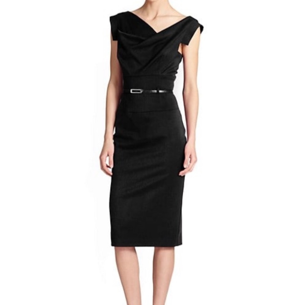 Black Halo Black Belted Sheath Dress Size 2